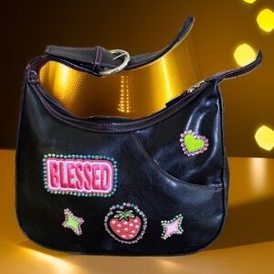 Black Shoulder Bag with Colorful Patches